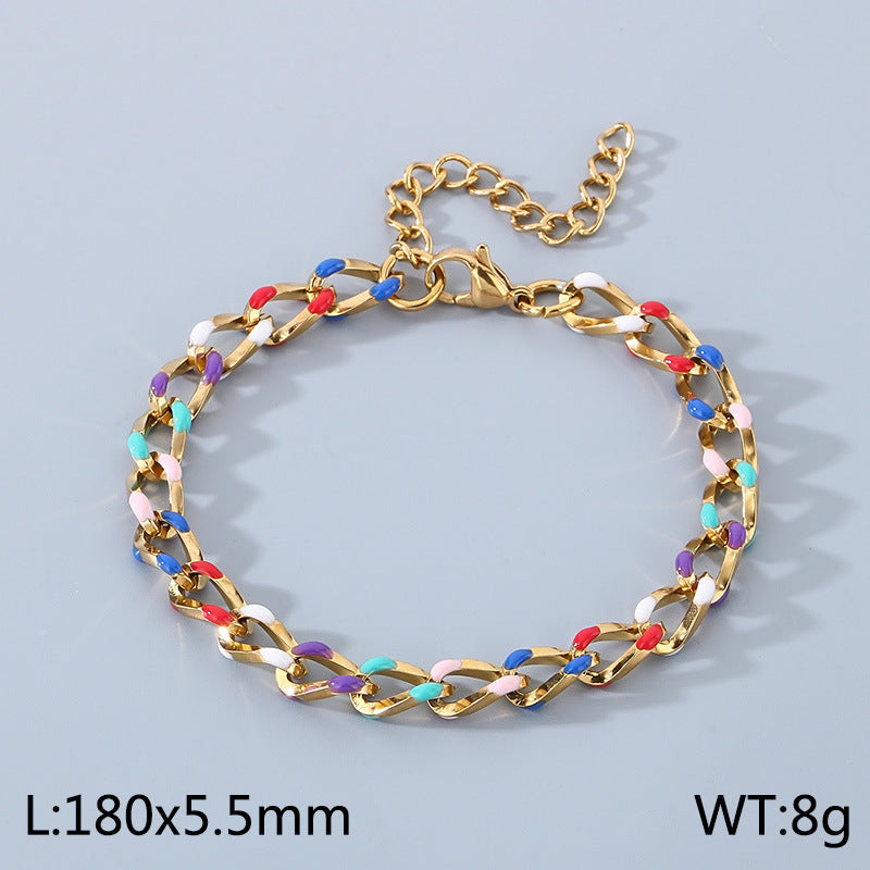 Cross-border personalized fashion color drip titanium stainless steel Cuban chain bracelet unisex titanium steel bracelet bracelet jewelry
