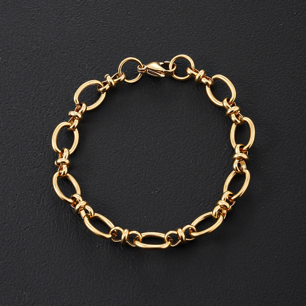 Cross-border stainless steel men's bracelet domineering personality non-fading women's jewelry, electroplated 18k real gold titanium steel bracelet