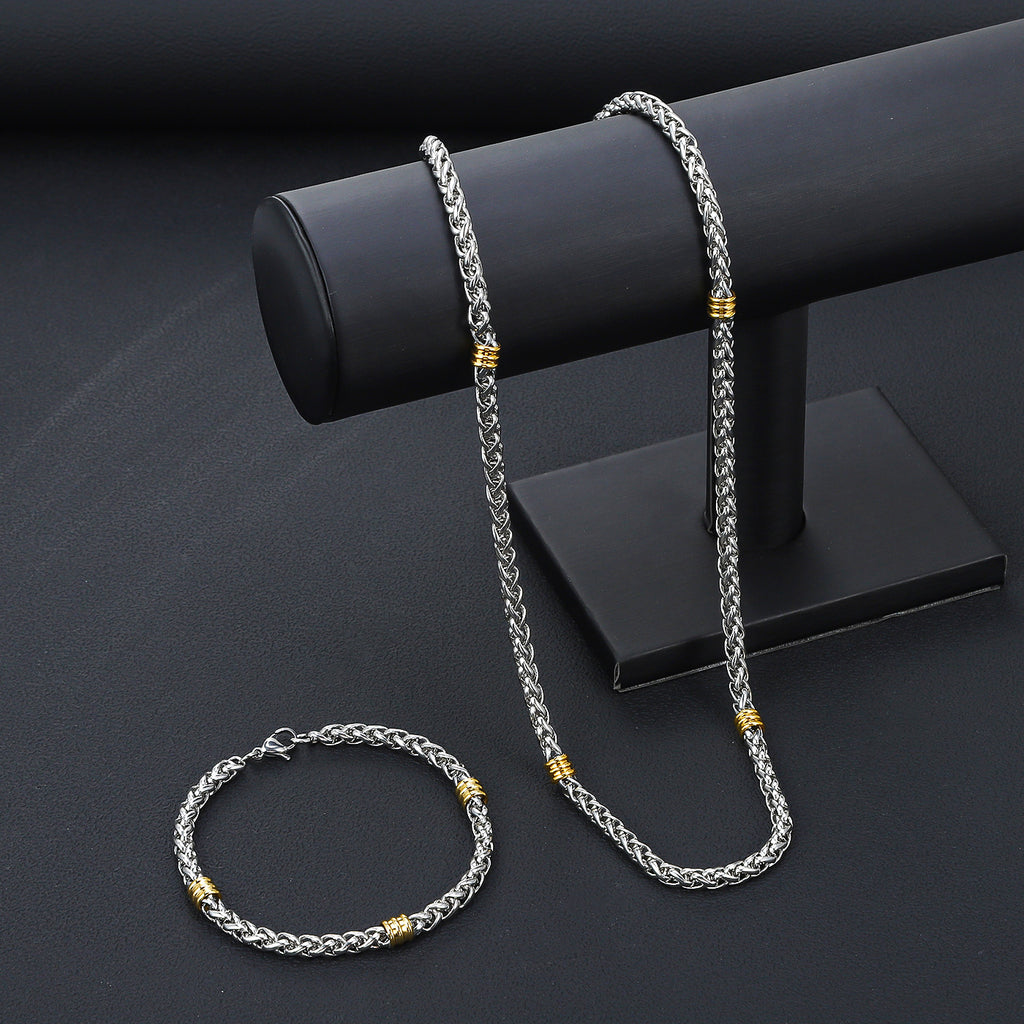 Cross-border stainless steel keel chain string gold bead bracelet, titanium steel long versatile necklace men's simple 5mm flower basket chain