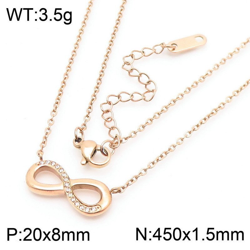 Cross-border titanium steel light luxury micro-diamond figure 8 pendant necklace necklace with infinite numbers 8 figure 8 collarbone chain necklace jewelry