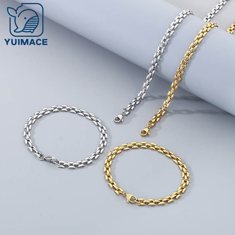 ins fashion high-end versatile bracelet necklace plated with 18k gold light luxury hollow square titanium steel set accessories