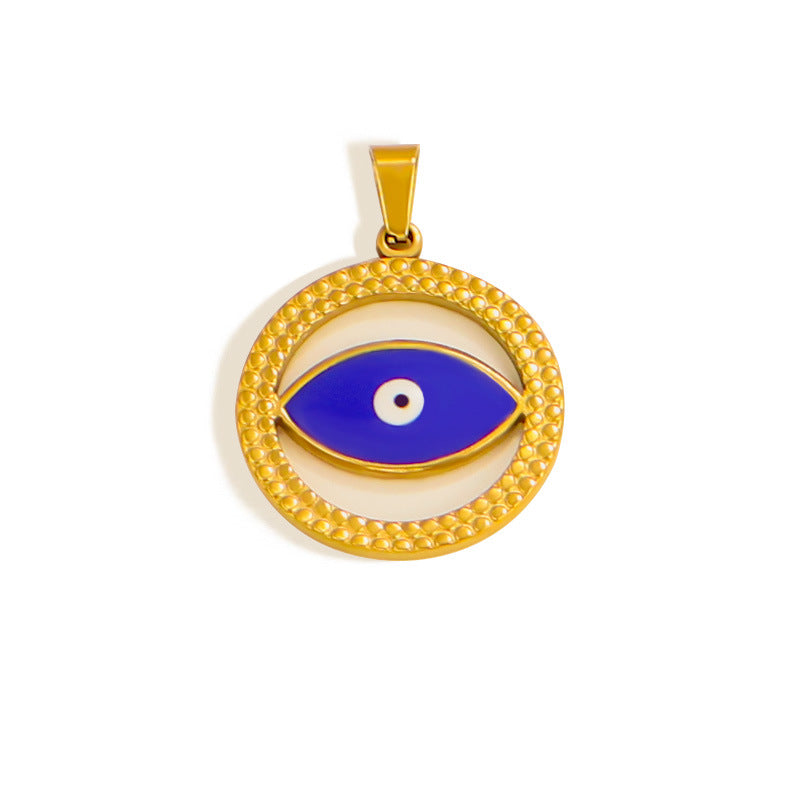Cross-border stainless steel blue eye devil's eye gold single pendant DIY necklace jewelry 24k accessories wholesale
