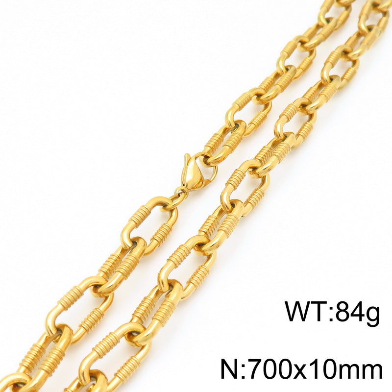 Cross-border cold wind stainless steel threaded bracelet necklace personalized Cuban thick buckle ring unisex jewelry two-piece set