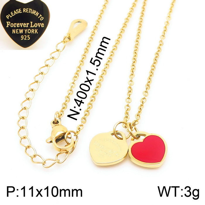 Gold Heart Charm Jewelry Set with Green Enamel Pendant