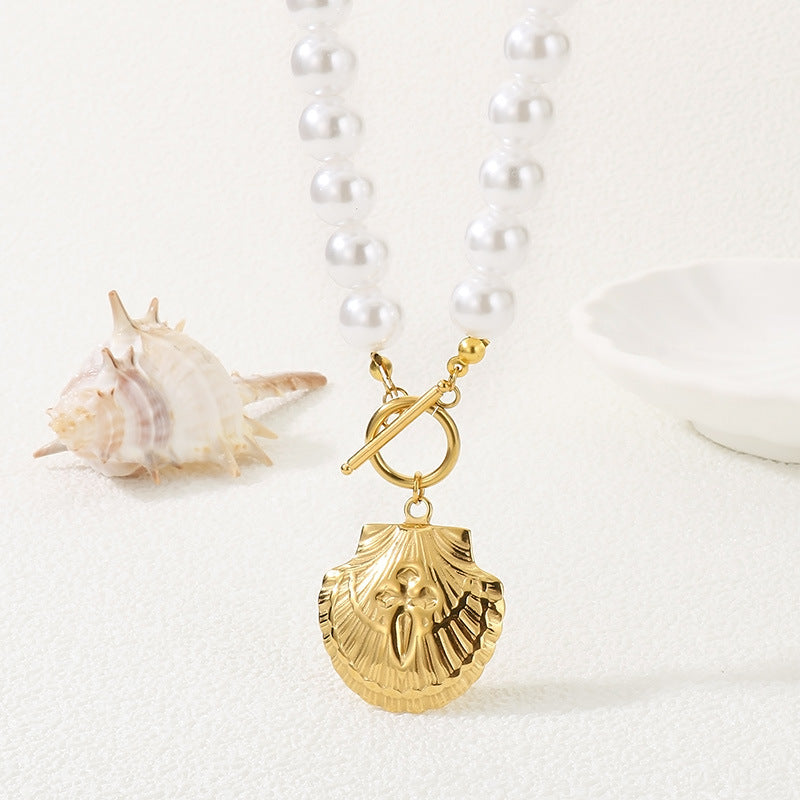 Stainless Steel Pearl Charm Necklace