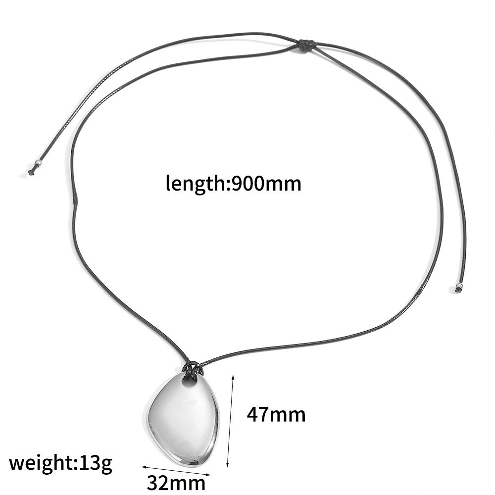 Cross-border European and American personalized retro wax rope sweater chain stainless steel heart-shaped O-shaped pendant long hollow necklace versatile