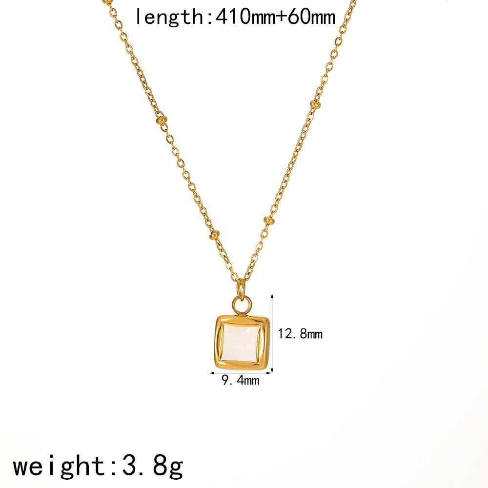 European and American cross-border titanium steel inlaid shell pendant necklace women's light luxury 18k gold-plated stainless steel necklace jewelry women's wholesale