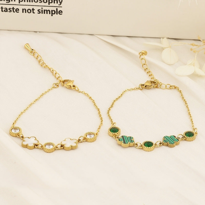 Round diamond shell flower bracelet small fresh hollow thin bracelet versatile jewelry titanium steel bracelet women