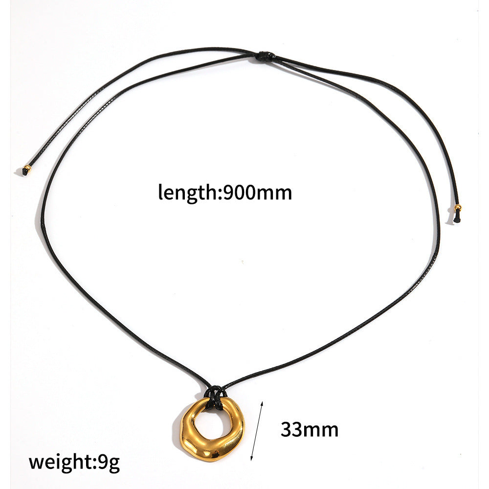 Cross-border European and American wax rope stainless steel necklace long adjustable irregular pendant minimalist collar necklace high sense