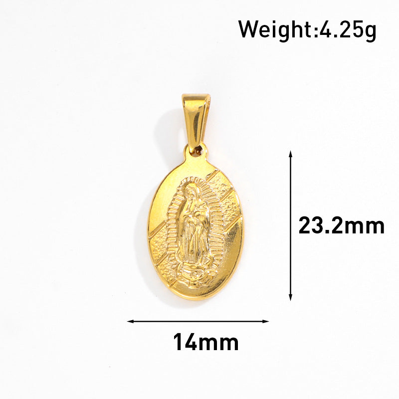 European and American cross-border blue diamond-encrusted eyes Virgin portrait pendant stainless steel retro tag DIY jewelry simple