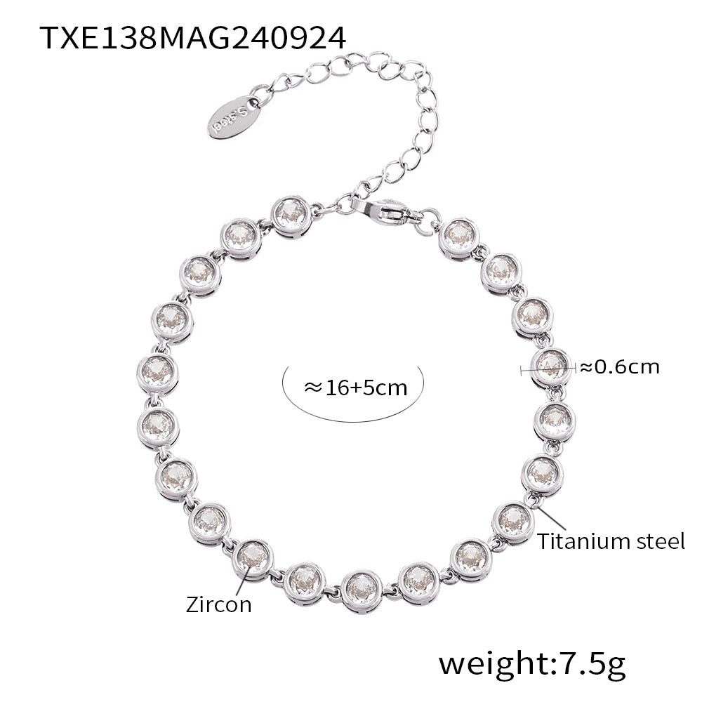 Cross-border new titanium steel full diamond 3A zircon mixed color bracelet PVD vacuum plating non-fading necklace jewelry set