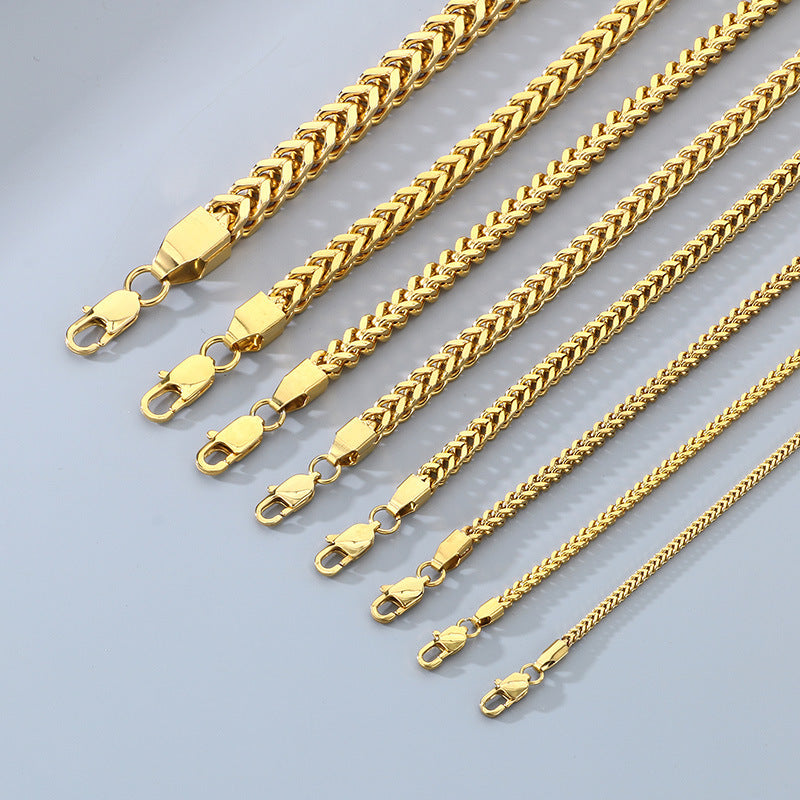 Simple forward and reverse chains, men's and women's Cuban chains, titanium steel bracelets, square stainless steel keel chains, domineering personalized welding head chains