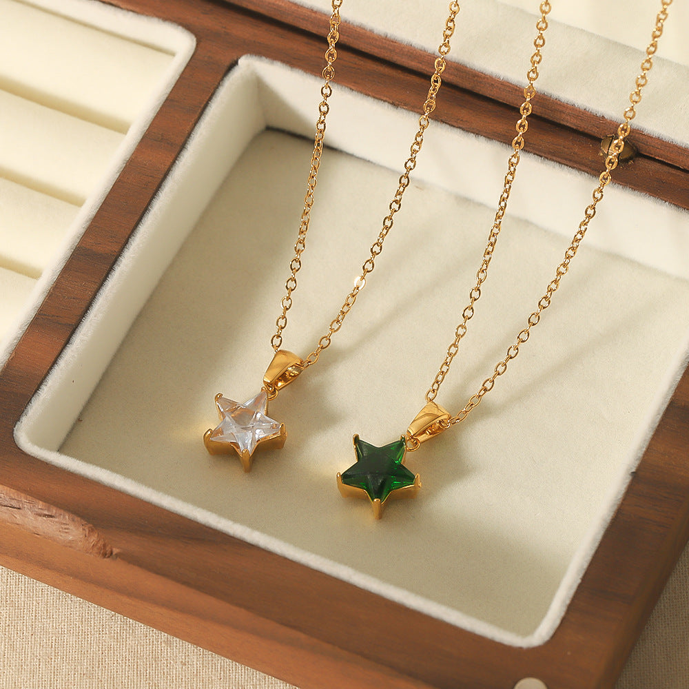 Cross-border new titanium steel high-end fashion necklace 18k Venus star diamond-set pendant collarbone chain necklace