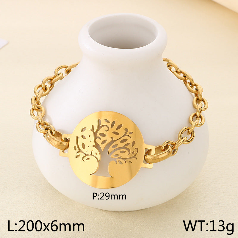 Cross-border new stainless steel hollow tree of life bracelet 18K gold stainless steel big tree bracelet high-end spot