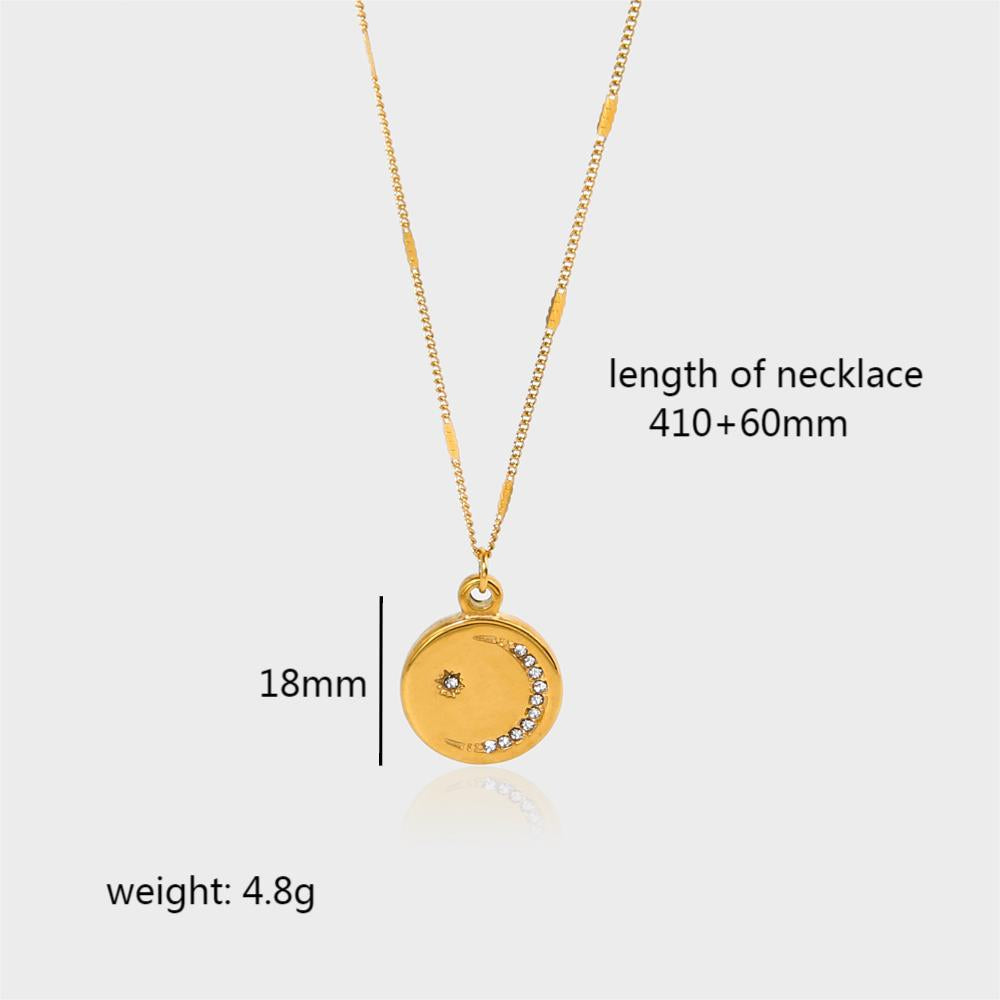 European and American light luxury titanium steel women's necklace 18K gold stainless steel diamond octagram moon pendant high-end sense item decoration