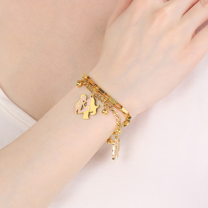 New Mother's Day Versatile Double-layer Love Pendant Stacked with Stainless Steel Versatile Bracelet Spot Mother's Day Style