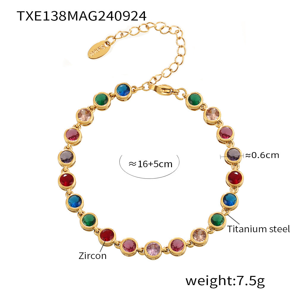 Cross-border new titanium steel full diamond 3A zircon mixed color bracelet PVD vacuum plating non-fading necklace jewelry set