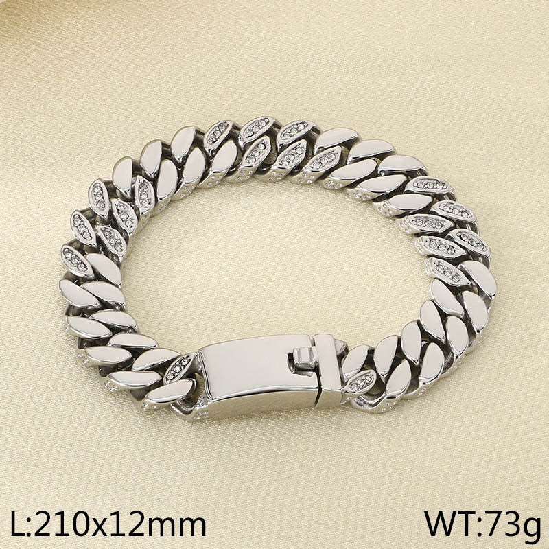 Fashion Trend Creative Design Diamond-encrusted Stainless Steel Cuban Chain Bracelet Vacuum Plated 18k Gold Couple Bracelet