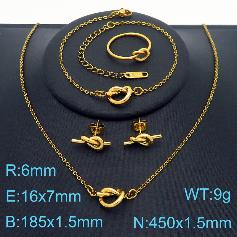 Cross-border fashion versatile rope knot elements stainless steel stud earrings necklace bracelet four-piece set knotted collarbone chain spot