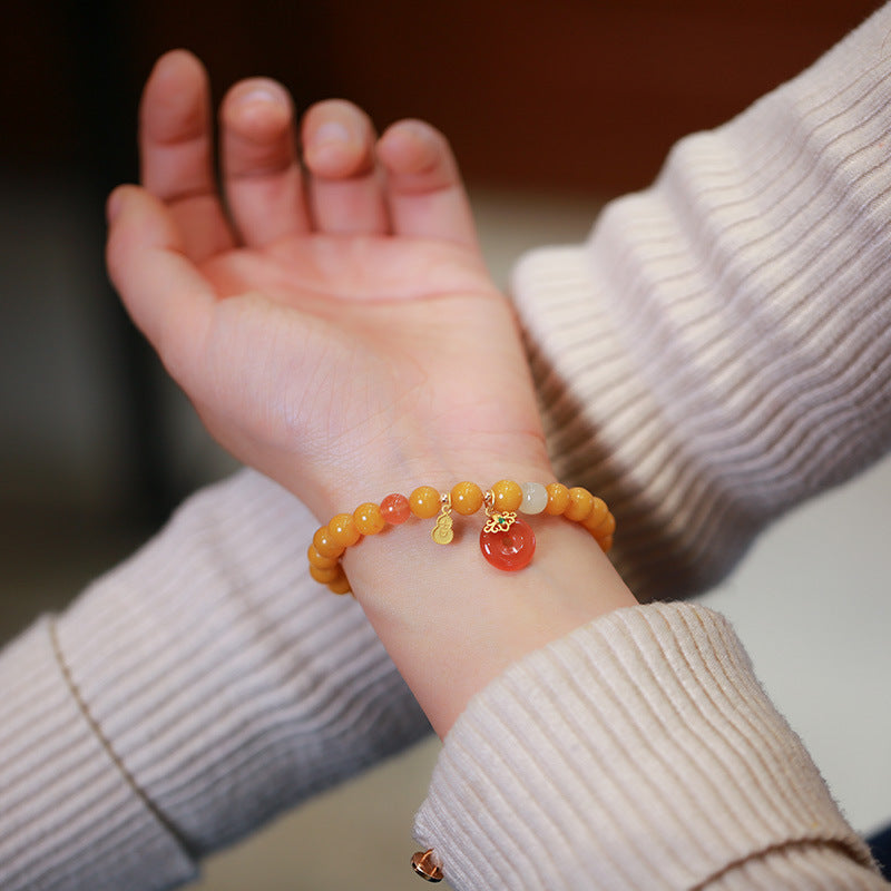 天然蜜蜡手链串珠女盐源玛瑙平安扣轻奢高级感手串手饰