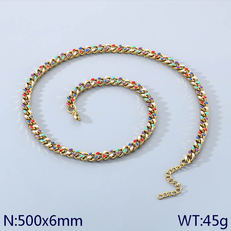 Cross-border Versatile Stainless Steel Oil Drip Cuban Chain Necklace Fashion Versatile Titanium Steel Unisex Titanium Steel Jewelry Accessories