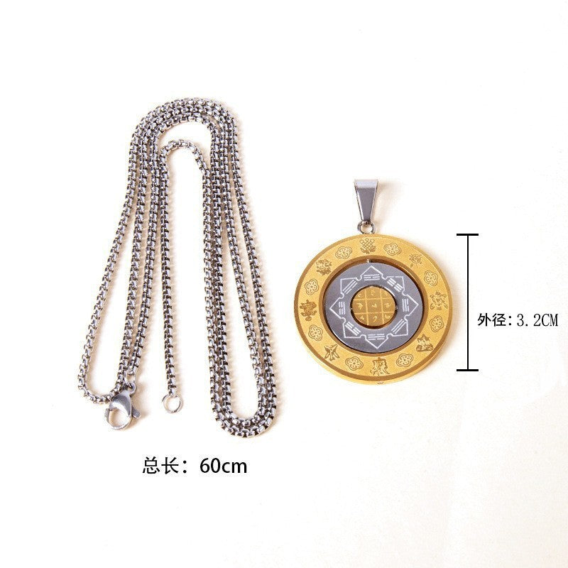 Classic creative titanium steel round plate rotatable twelve zodiac signs Jiugong Bagua Manjushri pendant stainless steel pendant necklace
