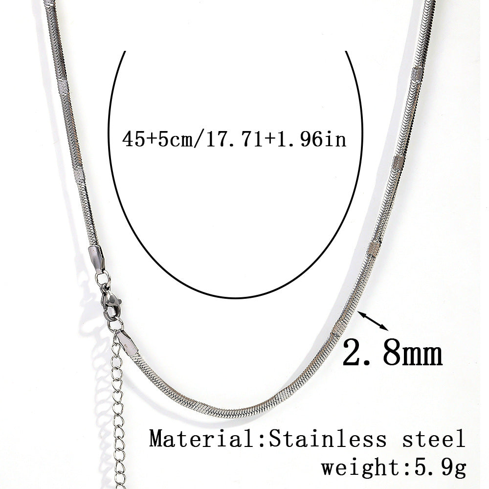 Cross-border women's stainless steel necklace, 18K real gold snake bone chain plain chain fashion collarbone chain versatile titanium steel necklace