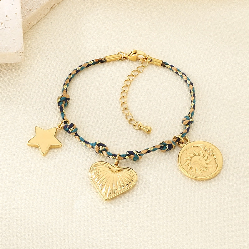 Fashion creative hand-woven colorful rope bohemian elements knitted love sun pendant bracelet jewelry