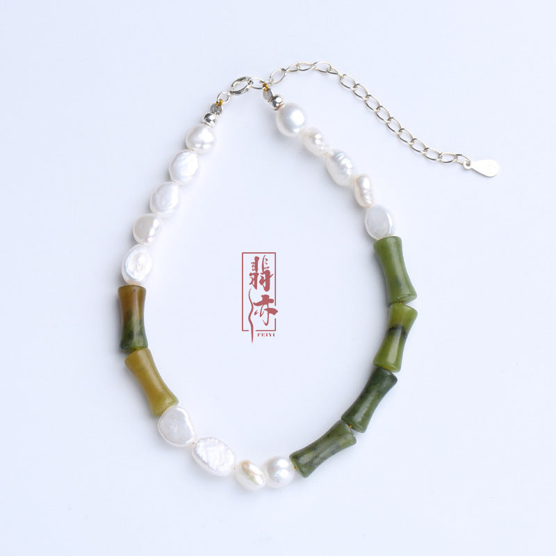 淡水珍珠橄榄玉石925银手链串珠轻奢高级感女士手串首饰手饰