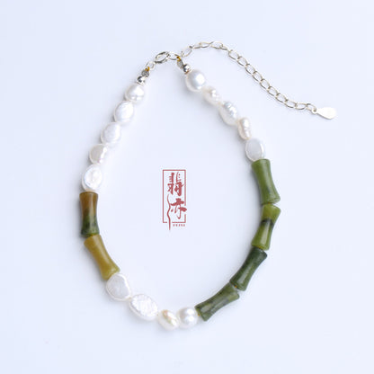 淡水珍珠橄榄玉石925银手链串珠轻奢高级感女士手串首饰手饰