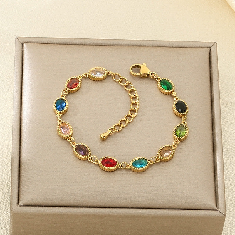 Gold Multicolor Crystal Charm Bracelet
