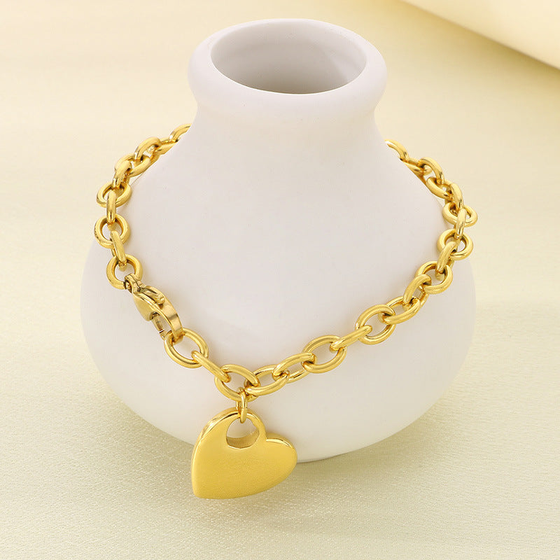 Cross-border new ins stainless steel jewelry personalized versatile glossy love titanium steel bracelet love pendant jewelry women