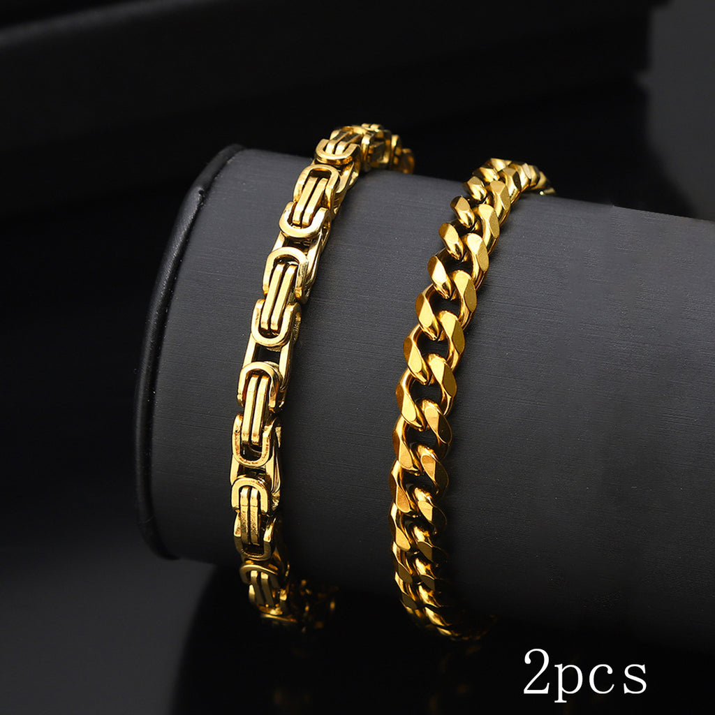 Cross-border hot-selling men's black bracelet set, hip-hop trend Cuban chain non-fading washable titanium steel bracelet