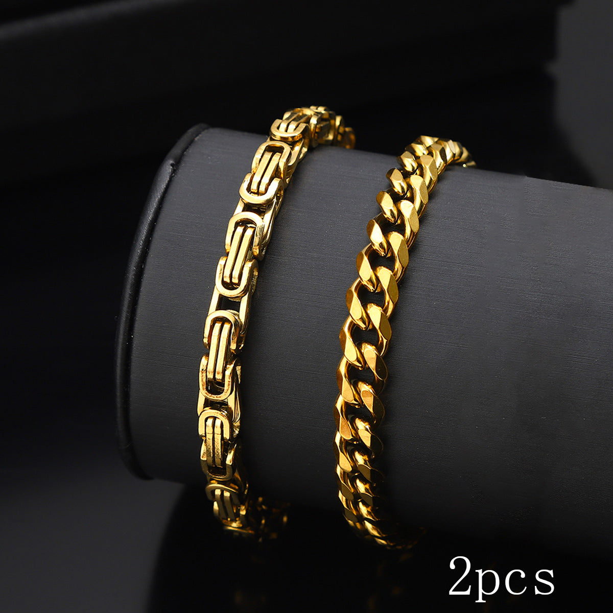 Cross-border hot-selling men's black bracelet set, hip-hop trend Cuban chain non-fading washable titanium steel bracelet