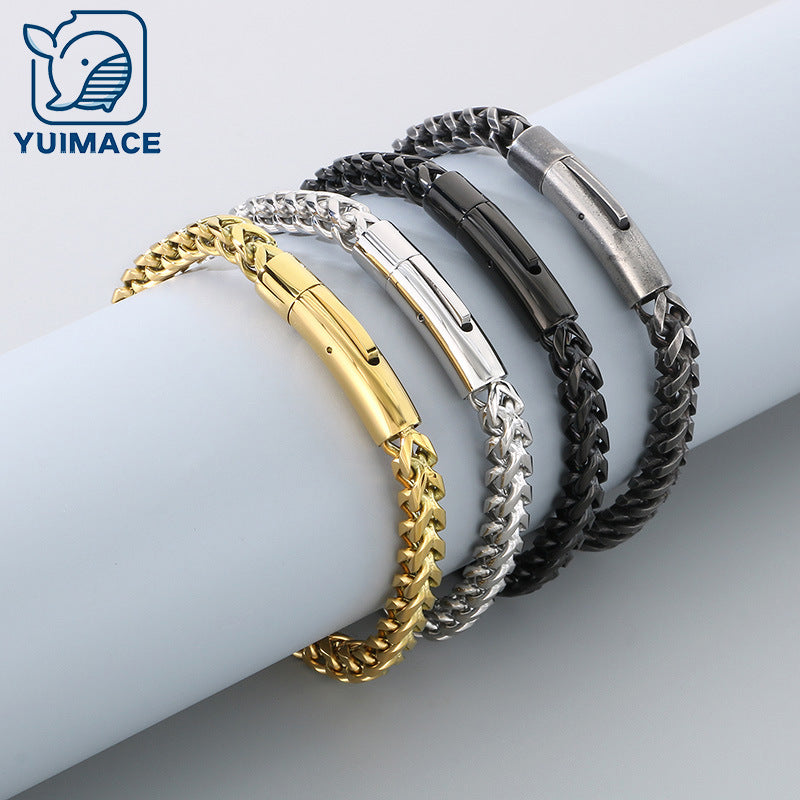 Trend creative stainless steel front and back round grinding bracelet fashionable and simple men's trend round grinding front and back chain jewelry spot