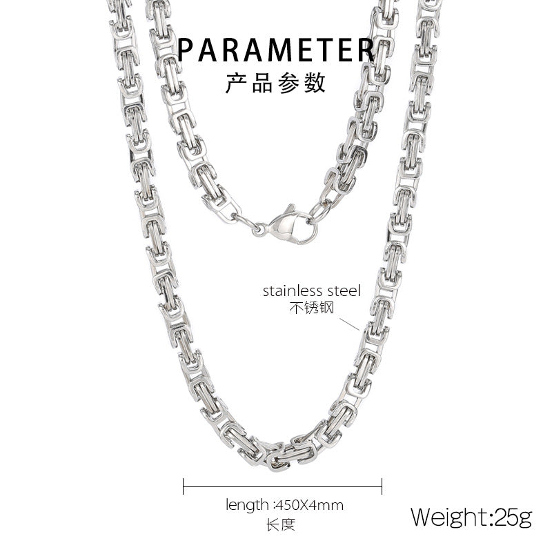 European and American ins cross-border hip-hop 4mm wide multi-color imperial chain titanium steel Byzantine return chain stainless steel necklace accessories