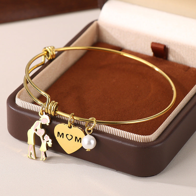 European and American cross-border family hand jewelry love retractable bracelet fashion creative stainless steel MOM Mother's Day gift