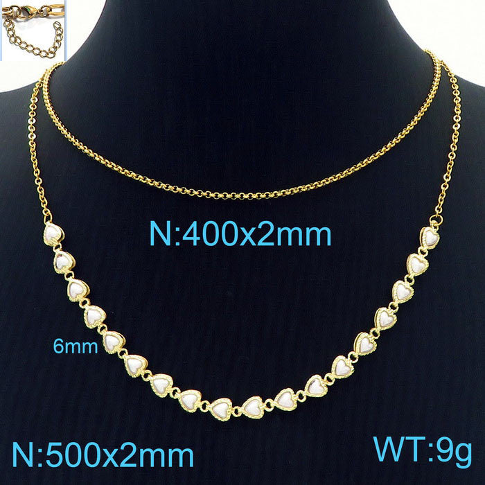 Korean commuter simple love imitation pearl necklace, love fashion double-layer collarbone chain copper chain necklace