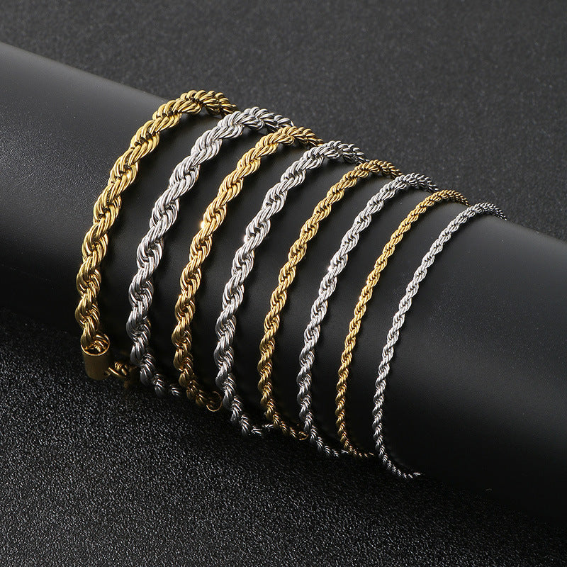 Electroplated 18K Gold Classic Twist Chain Stainless Steel 2/3/4/5mm Twist Rope Twist Chain Bracelet Spot Jewelry