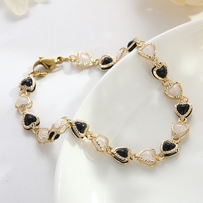 Fresh one-piece love pearl copper bracelet, simple and cold wind design stainless steel splicing bracelet