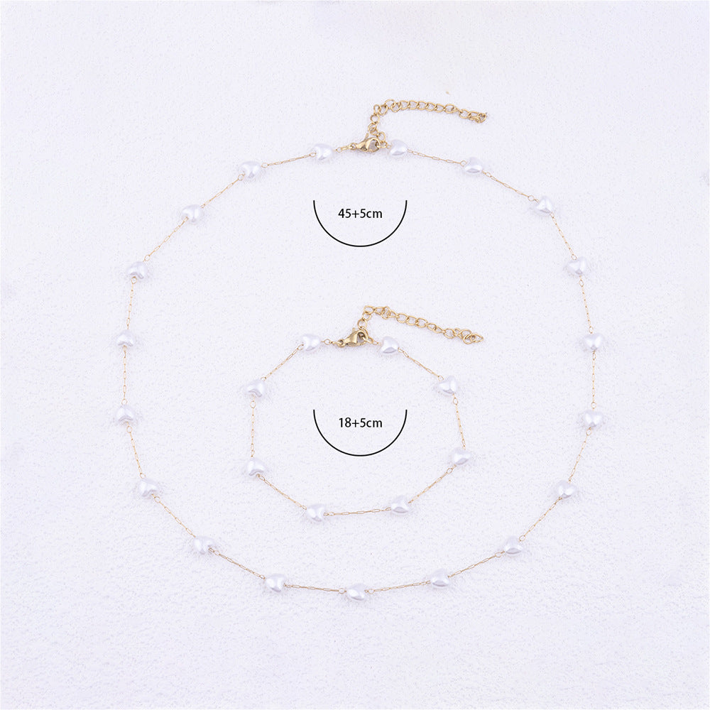 European and American fashion popular temperament sweet peach heart pearl bracelet, accessories personalized geometric love pearl necklace women