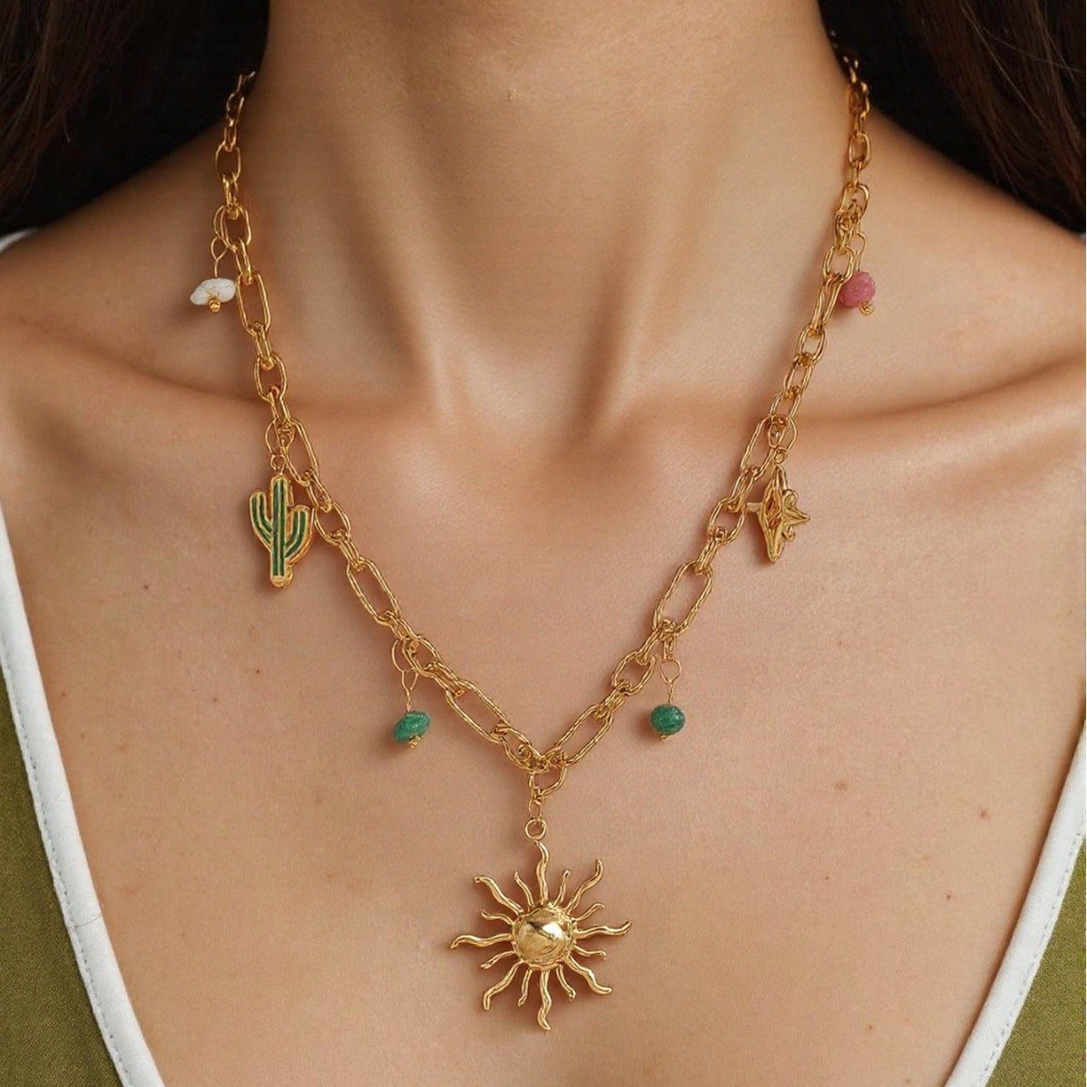 Cross-border beach vacation leisure style stainless steel conch necklace women's fashion personality marine style collarbone chain