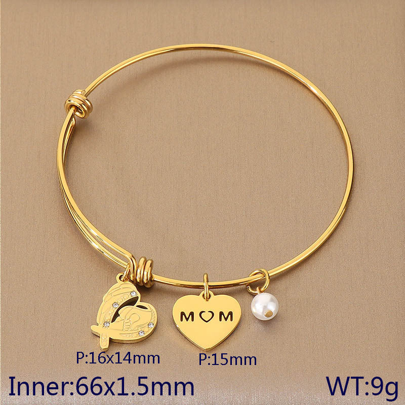 European and American cross-border family hand jewelry love retractable bracelet fashion creative stainless steel MOM Mother's Day gift