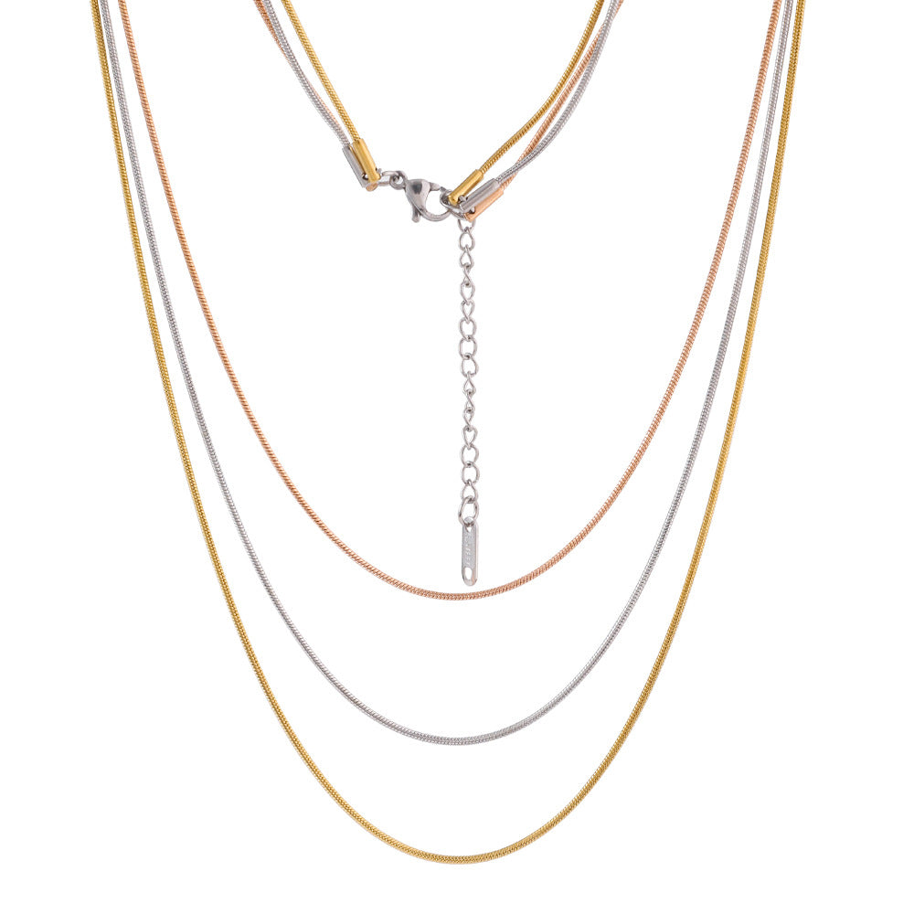 Cross-border stainless steel multi-layer stacked snake bone chain female versatile high-sense collarbone chain wholesale ins wind round snake necklace