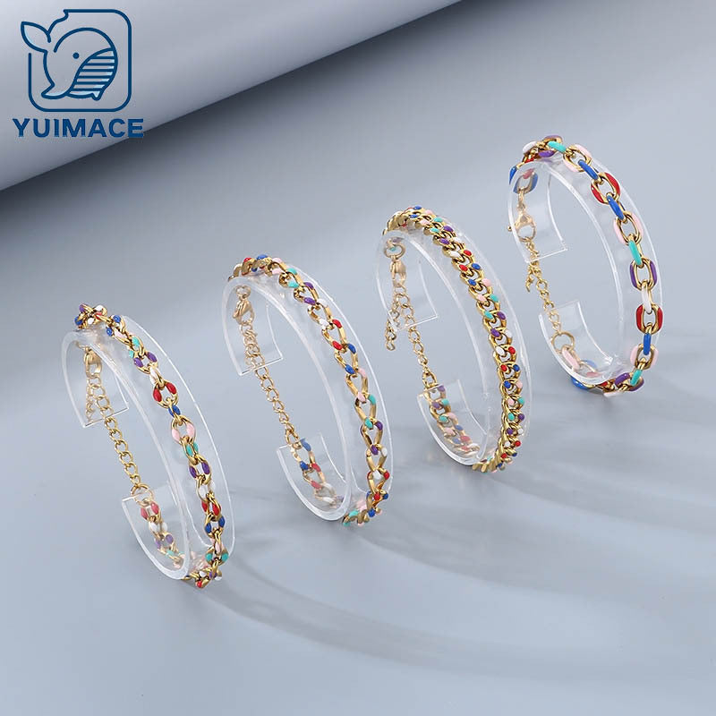 Cross-border personalized fashion color drip titanium stainless steel Cuban chain bracelet unisex titanium steel bracelet bracelet jewelry