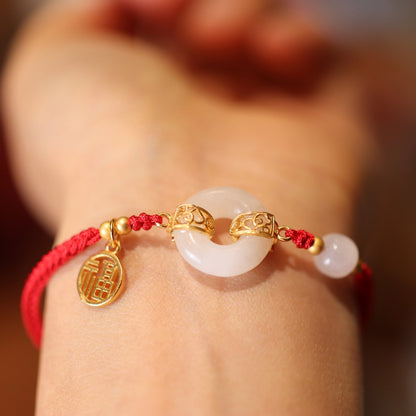 和田玉白玉平安扣马年本命年红绳红色手绳编织绳好运新年手链
