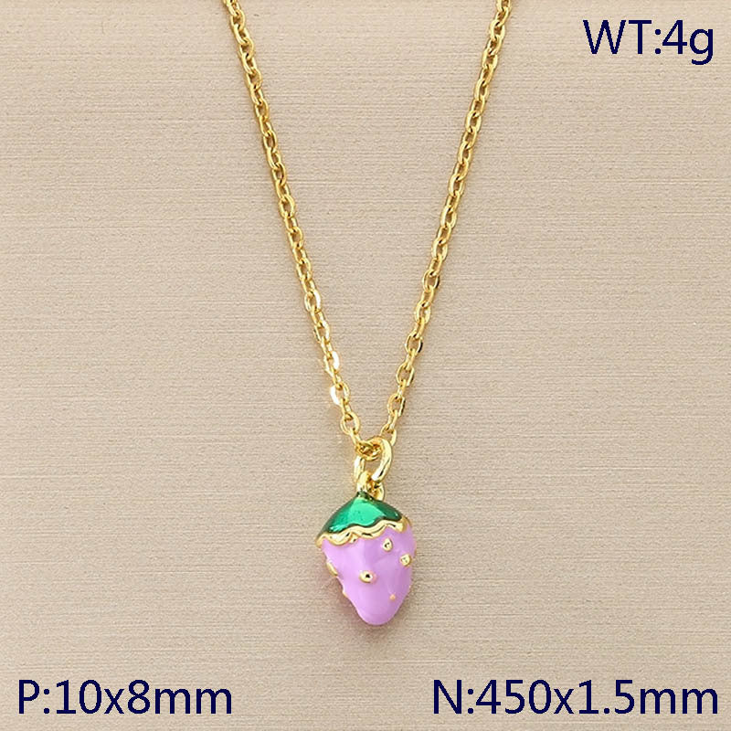 Mini Enamel Strawberry Charm Gold Necklace
