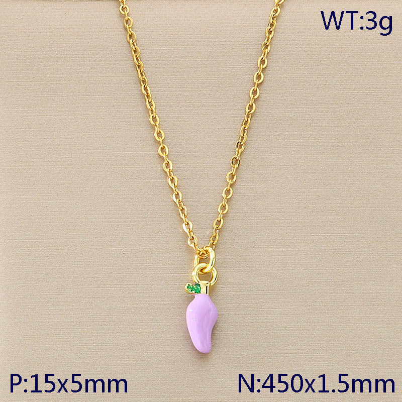 Mini Enamel Chili & Veggie Charm Gold Necklace