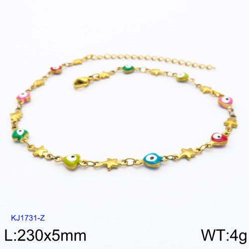 European and American fashion bohemian color resin devil's eye stainless steel anklet women's 18K titanium steel oval bracelet