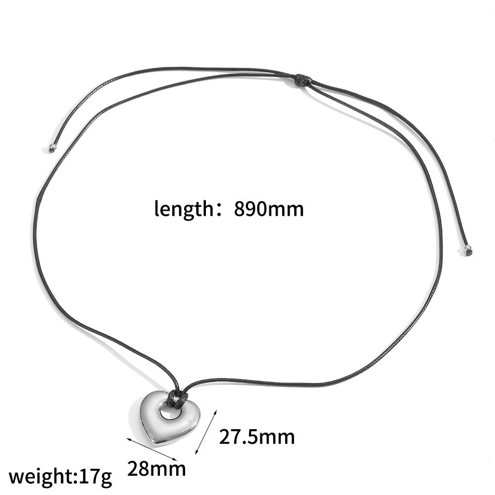 Cross-border European and American wax rope stainless steel necklace long adjustable irregular pendant minimalist collar necklace high sense